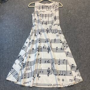New Light Womens Medium White Black Musical Notes Print Swing Sleeveless Dress